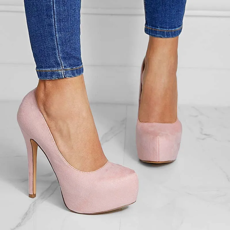 Spring and Summer New Fashion European and American Style Sexy Pointed Stiletto Heels Suede Platform Shallow Mouth Slim-Fit Pumps Women