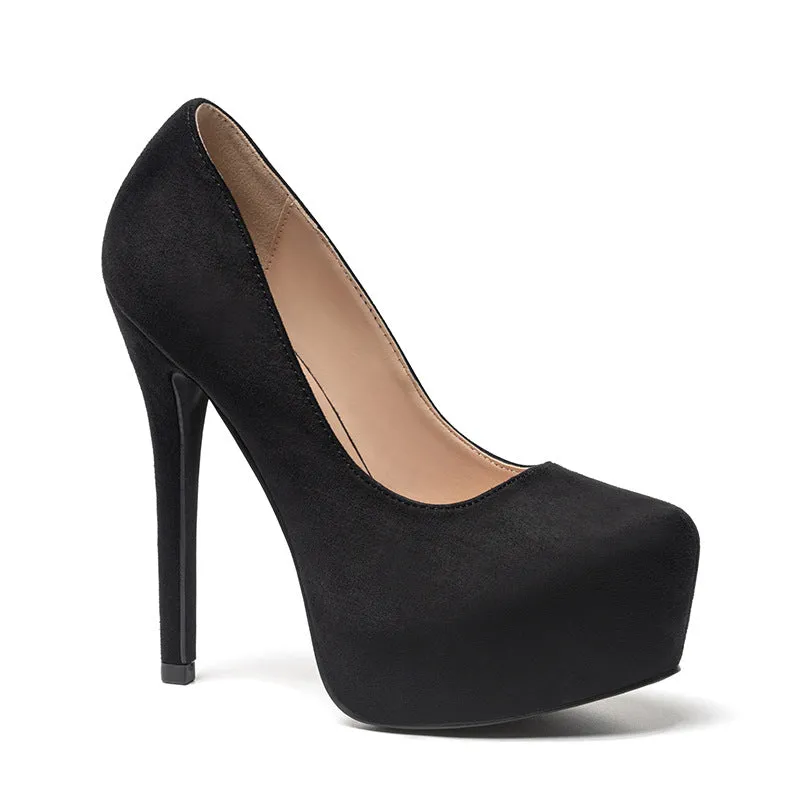 Spring and Summer New Fashion European and American Style Sexy Pointed Stiletto Heels Suede Platform Shallow Mouth Slim-Fit Pumps Women