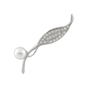 Sterling Silver 10mm Freshwater Pearl and CZ Brooch
