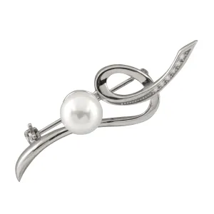 Sterling Silver White Freshwater Pearl and CZ Brooch