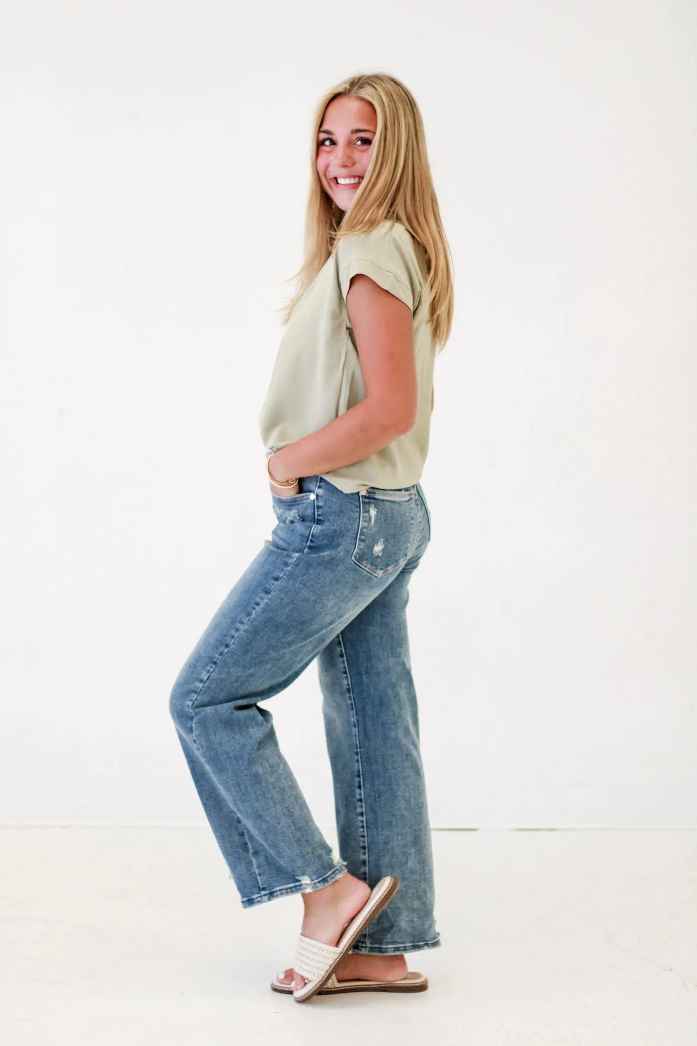Straight to the Heart Mid Rise Straight Leg Judy Blue Jeans