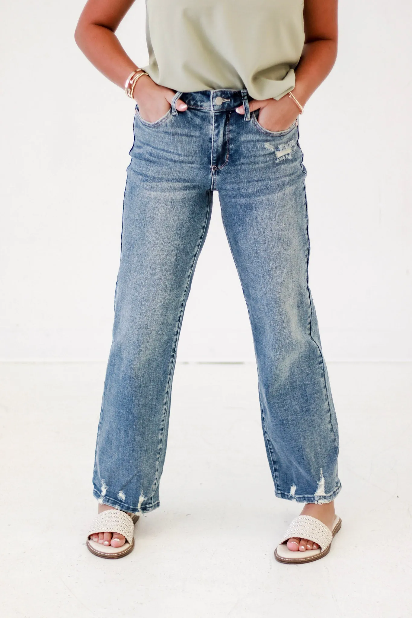 Straight to the Heart Mid Rise Straight Leg Judy Blue Jeans