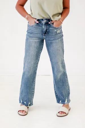 Straight to the Heart Mid Rise Straight Leg Judy Blue Jeans