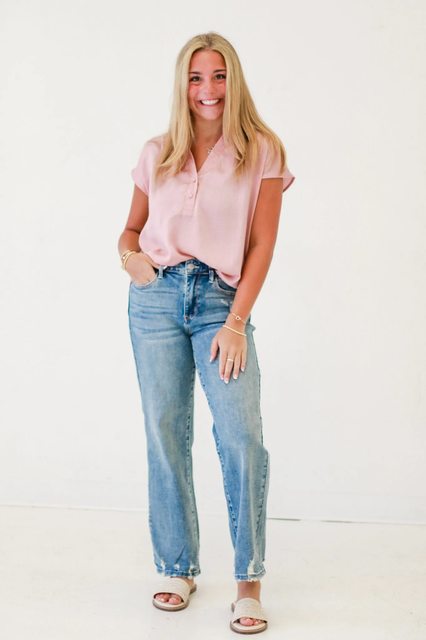 Straight to the Heart Mid Rise Straight Leg Judy Blue Jeans