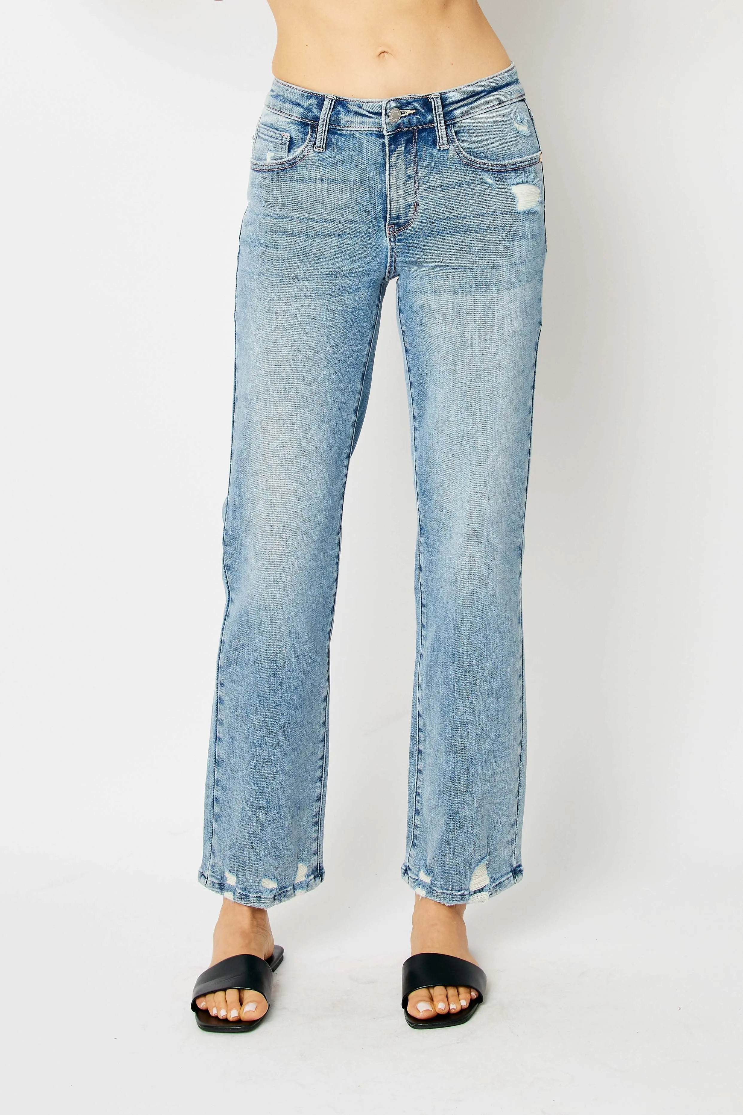 Straight to the Heart Mid Rise Straight Leg Judy Blue Jeans