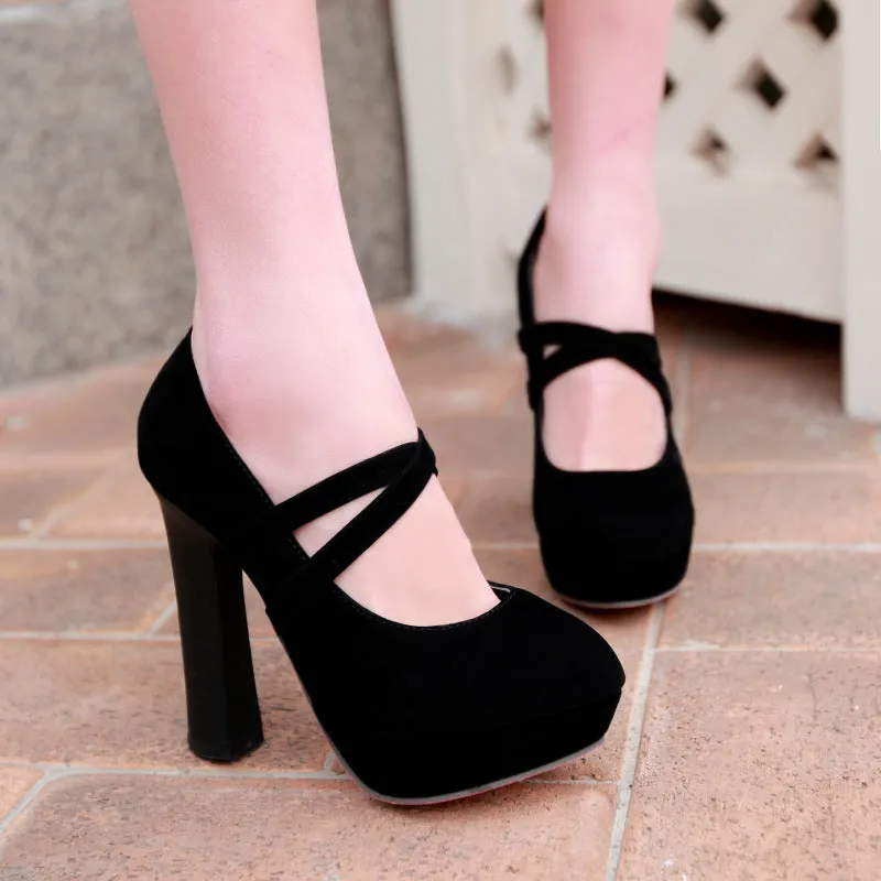 Straps Platform Thick High Heel Shoes Woman 4920