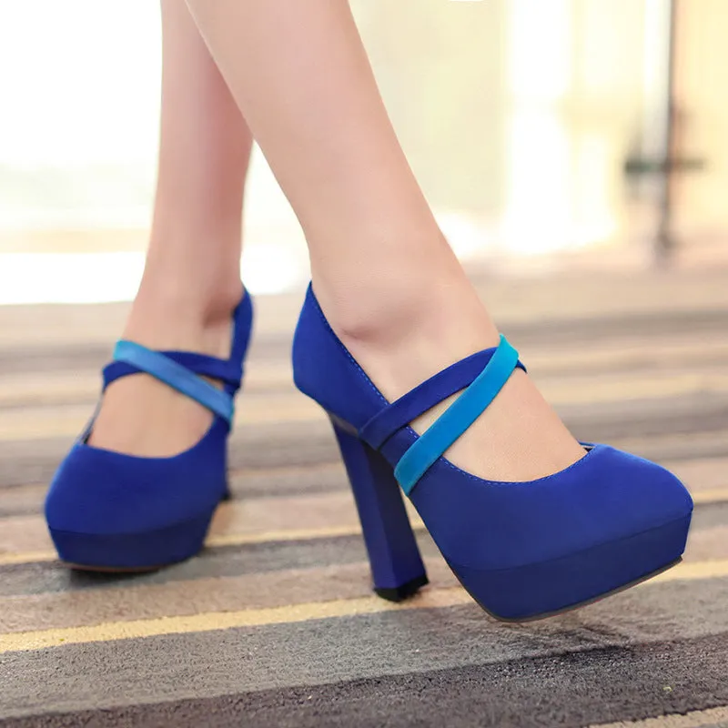 Straps Platform Thick High Heel Shoes Woman 4920