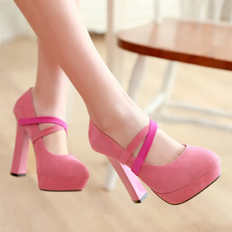 Straps Platform Thick High Heel Shoes Woman 4920