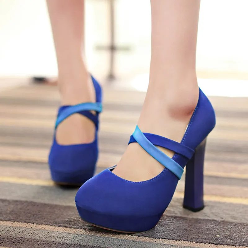 Straps Platform Thick High Heel Shoes Woman 4920