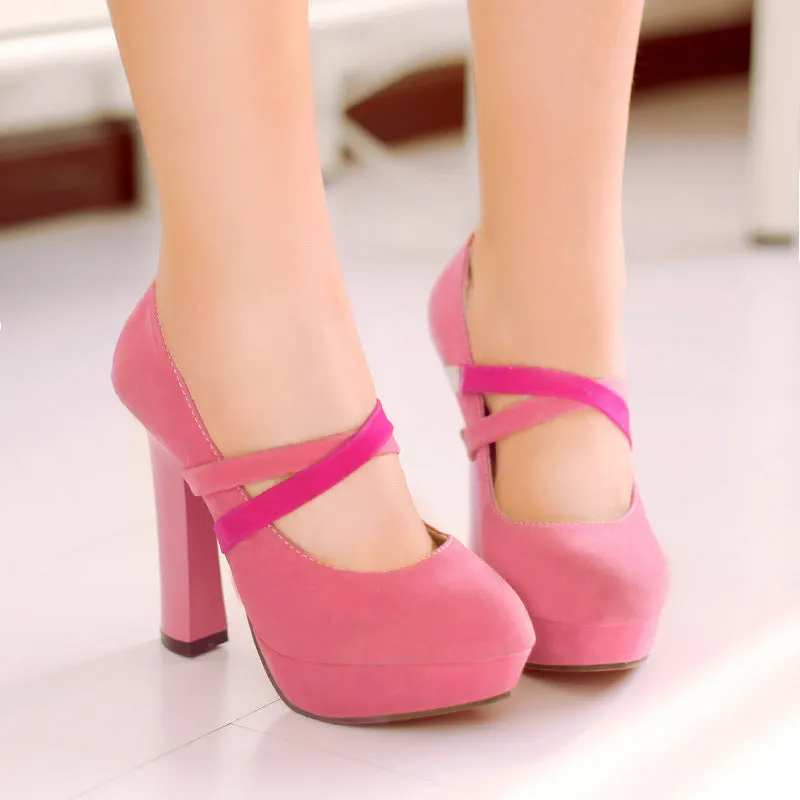 Straps Platform Thick High Heel Shoes Woman 4920
