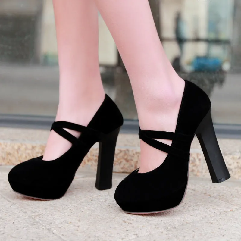 Straps Platform Thick High Heel Shoes Woman 4920