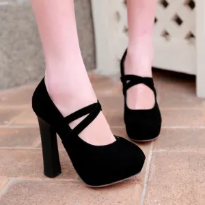 Straps Platform Thick High Heel Shoes Woman 4920