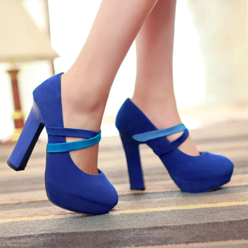 Straps Platform Thick High Heel Shoes Woman 4920