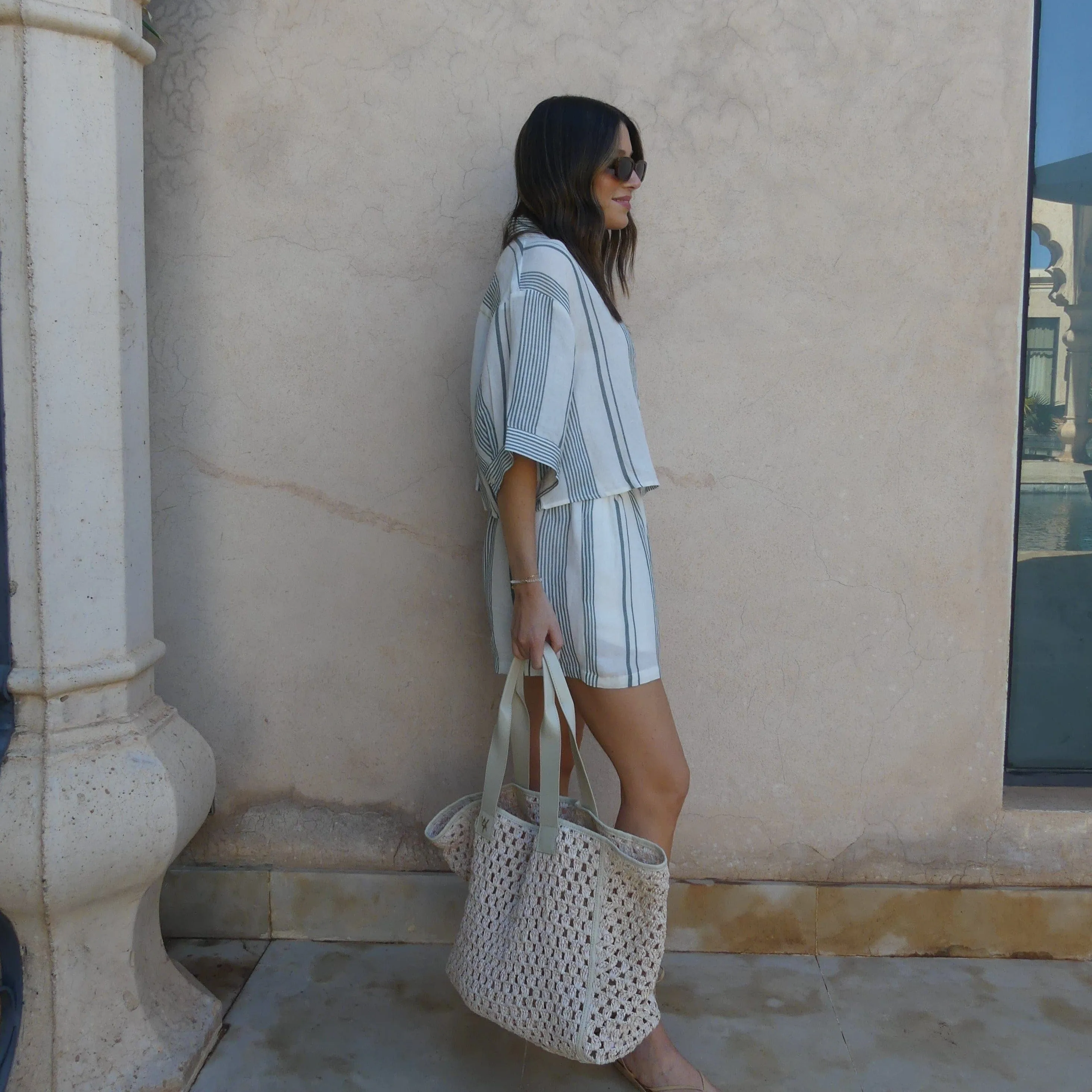 STRIPE BOXY LINEN SHIRT - GREEN / CREAM