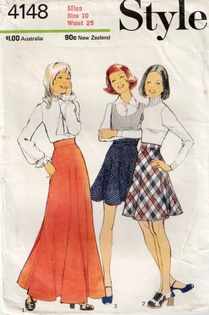 Style 4148 Womens Bias Cut Skirt in 3 Lengths 1970s Vintage Sewing Pattern Size 10 Waist 25 Inches