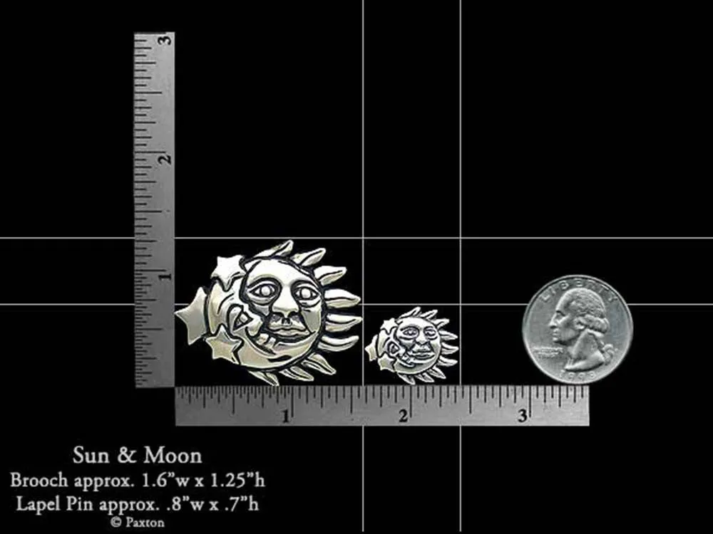 Sun Moon Lapel Pin or Sun Moon Brooch Sterling Silver