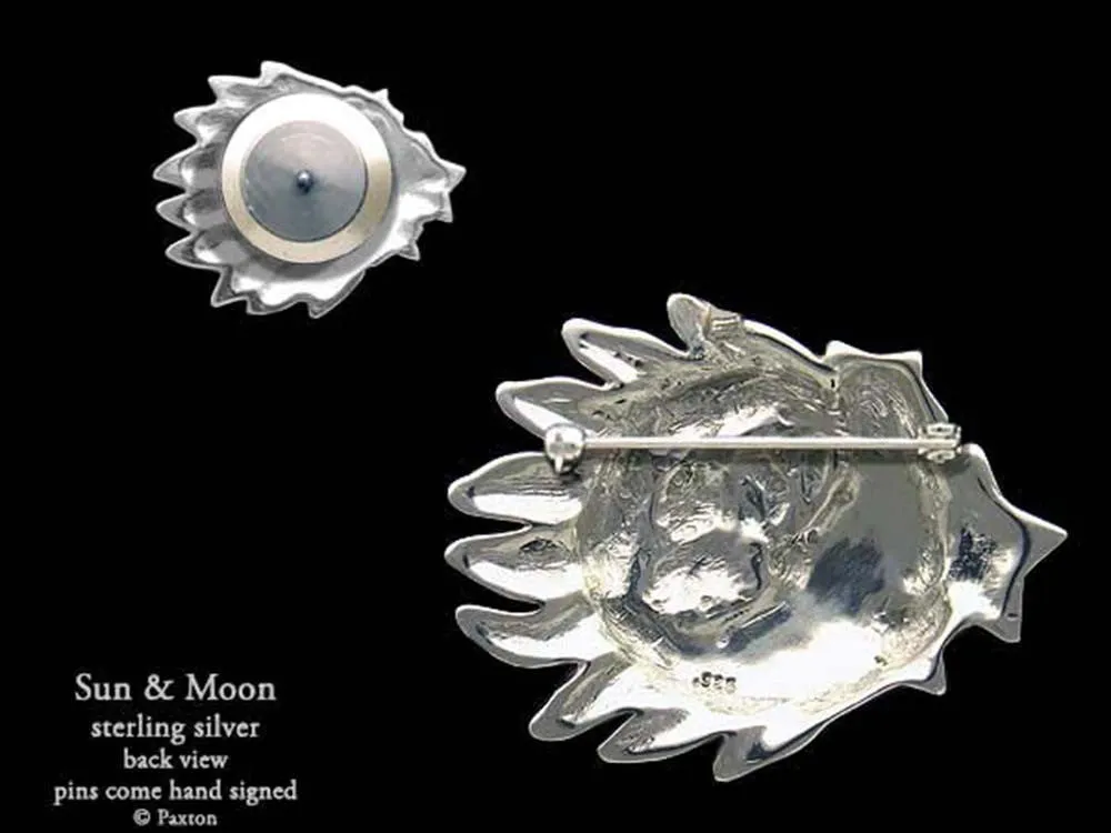Sun Moon Lapel Pin or Sun Moon Brooch Sterling Silver