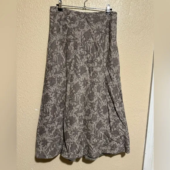 Sundance Botanical Garden Floral‎ Maxi Skirt Linen Silk Cream Brown Size 8