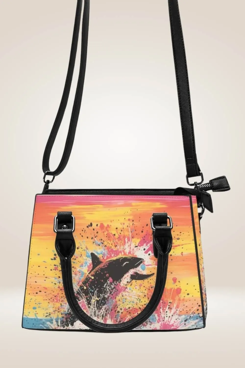 Sunset Whale Orange Satchel Bag