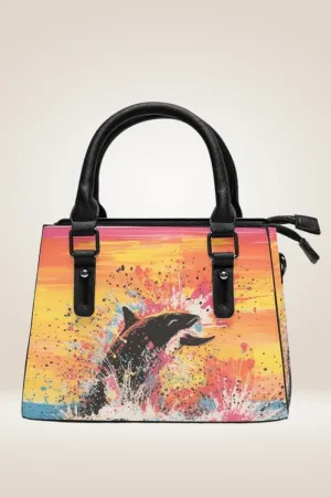 Sunset Whale Orange Satchel Bag