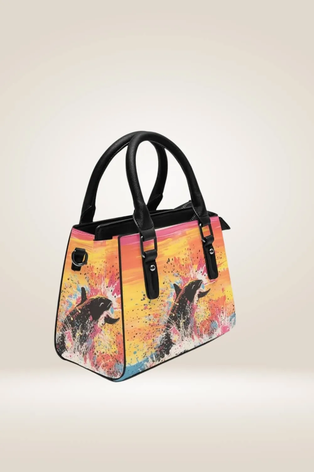 Sunset Whale Orange Satchel Bag