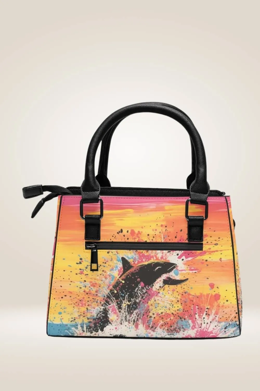 Sunset Whale Orange Satchel Bag