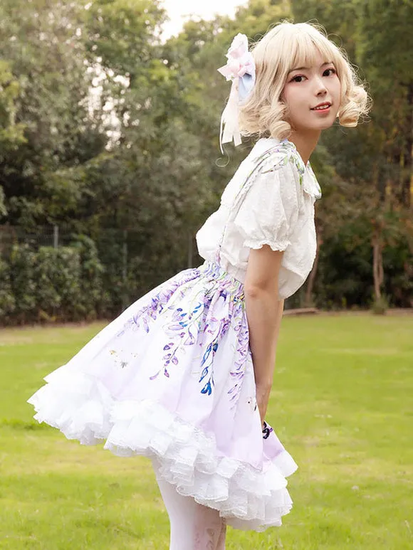 Sweet Lolita SK Floral Print Lilac Ruffles Lolita Skirts