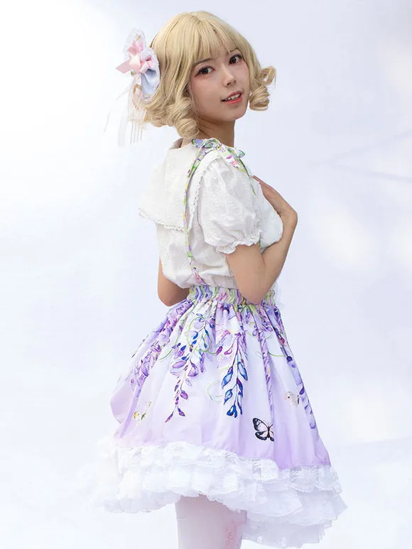Sweet Lolita SK Floral Print Lilac Ruffles Lolita Skirts