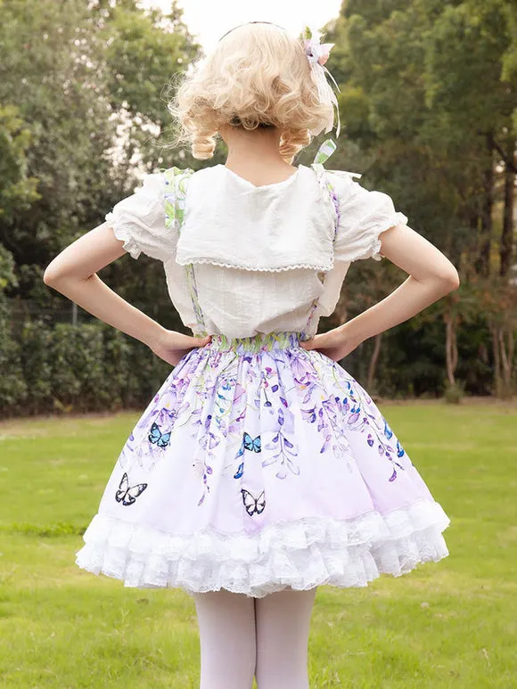 Sweet Lolita SK Floral Print Lilac Ruffles Lolita Skirts