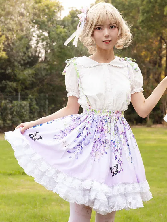 Sweet Lolita SK Floral Print Lilac Ruffles Lolita Skirts