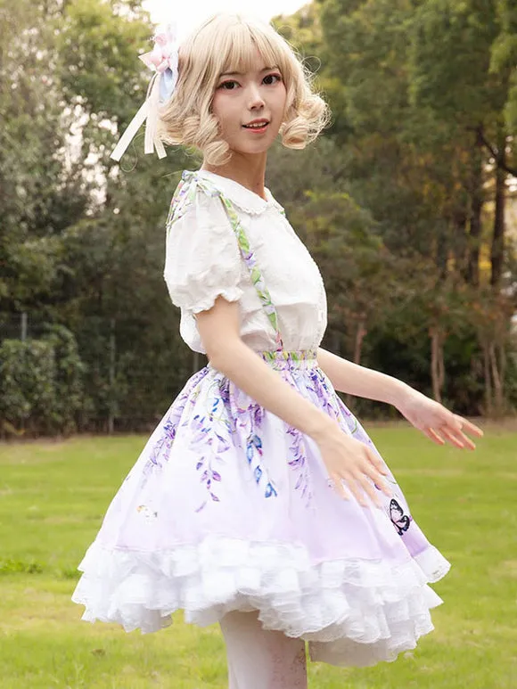 Sweet Lolita SK Floral Print Lilac Ruffles Lolita Skirts