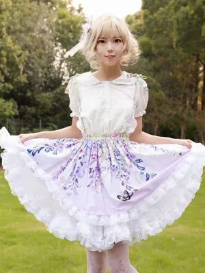 Sweet Lolita SK Floral Print Lilac Ruffles Lolita Skirts