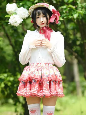 Sweet Lolita SK Lace Red Floral Print Tea Party Daily Casual Lolita Skirts