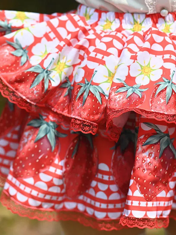 Sweet Lolita SK Lace Red Floral Print Tea Party Daily Casual Lolita Skirts
