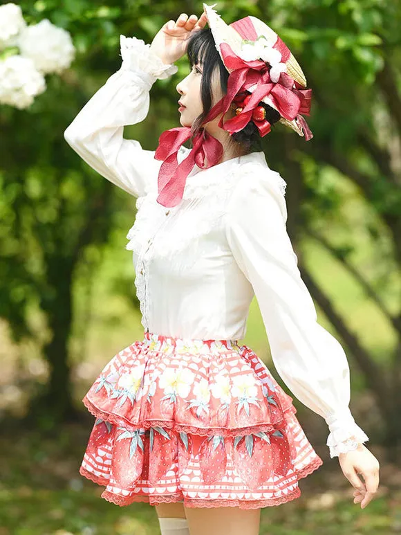 Sweet Lolita SK Lace Red Floral Print Tea Party Daily Casual Lolita Skirts