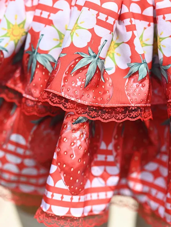 Sweet Lolita SK Lace Red Floral Print Tea Party Daily Casual Lolita Skirts