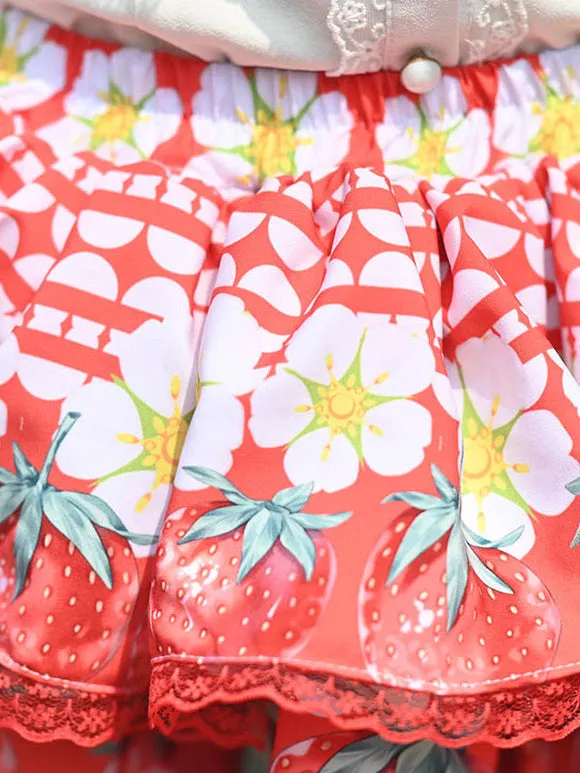 Sweet Lolita SK Lace Red Floral Print Tea Party Daily Casual Lolita Skirts