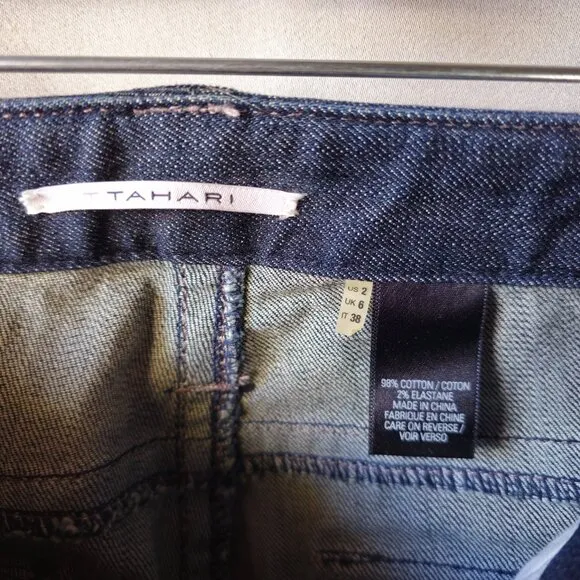 Tahari Dark Blue Wash Boot Leg Jeans Size 2  Tall /Long Like New