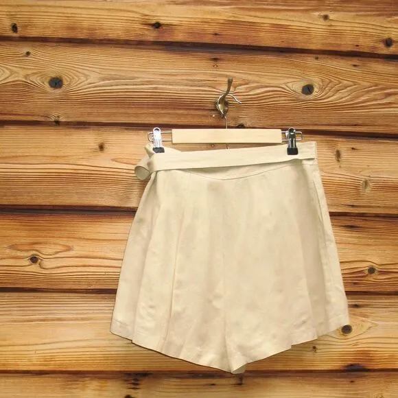 Tan Khaki High Rise Linen Blend Shorts