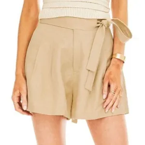 Tan Khaki High Rise Linen Blend Shorts