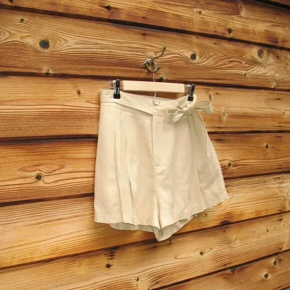 Tan Khaki High Rise Linen Blend Shorts