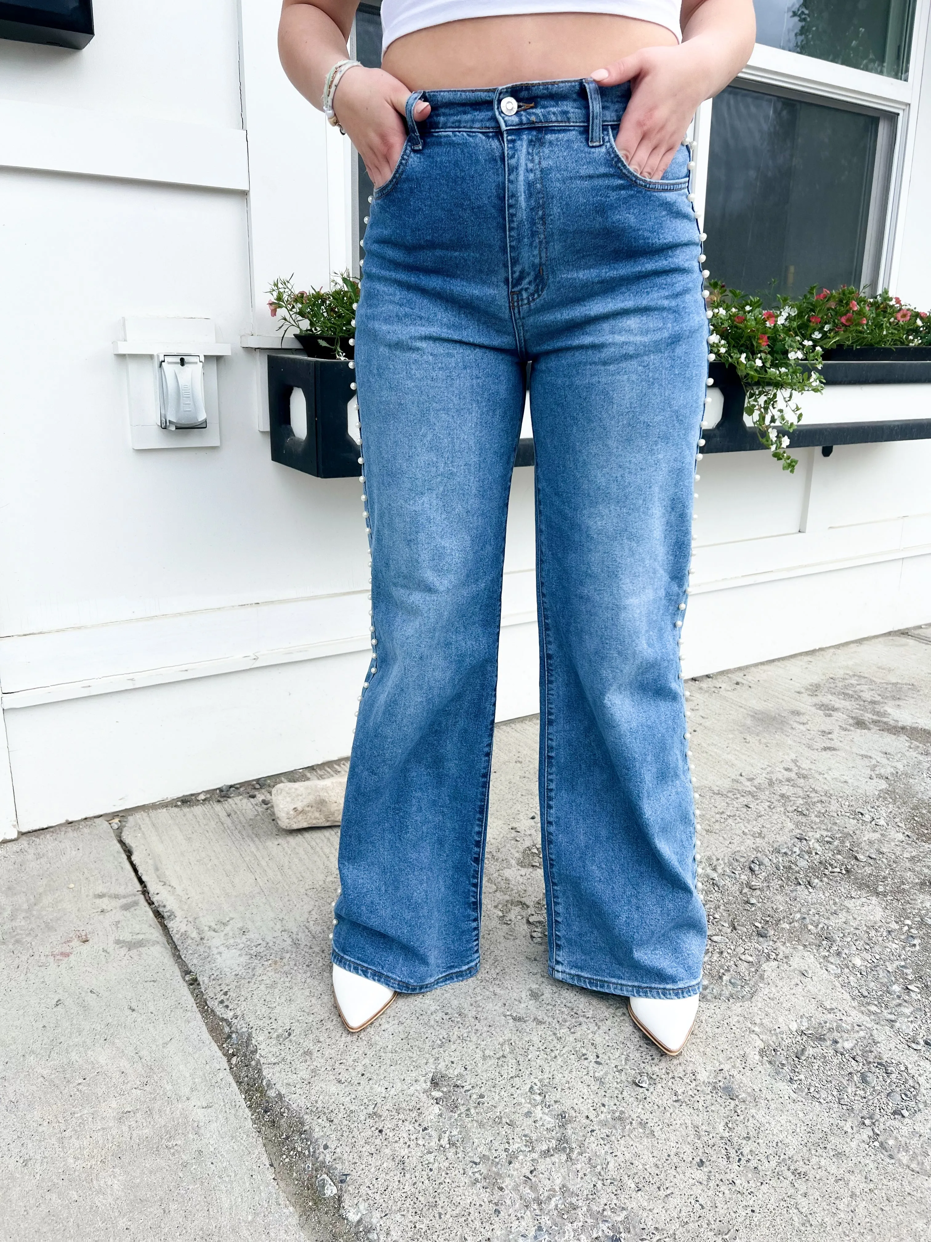 Taylor Pearl Stud HR Wide Leg