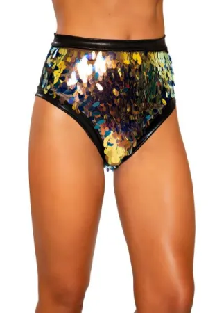 Tear Drop Sequin High Waisted Shorts - Iridescent Black