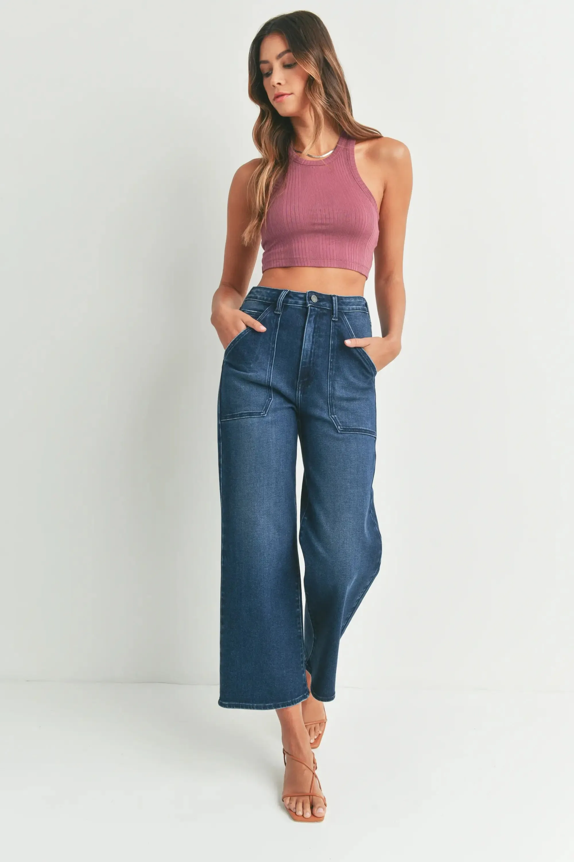 THE CARGO PATCH POCKET WIDE LEG DENIM JEANS