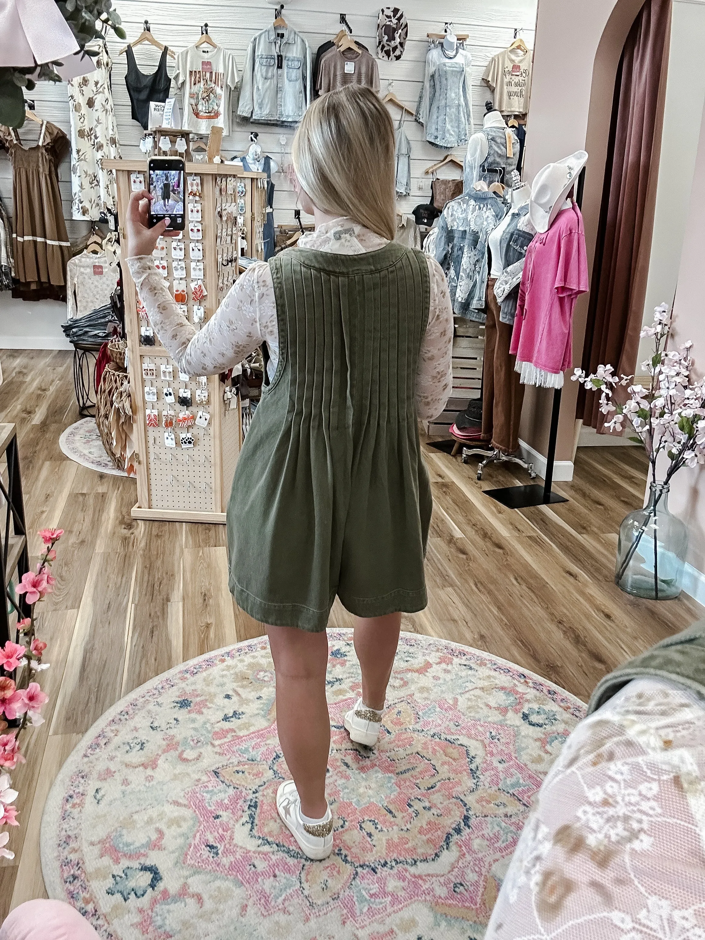 The It Girl Denim Olive Romper