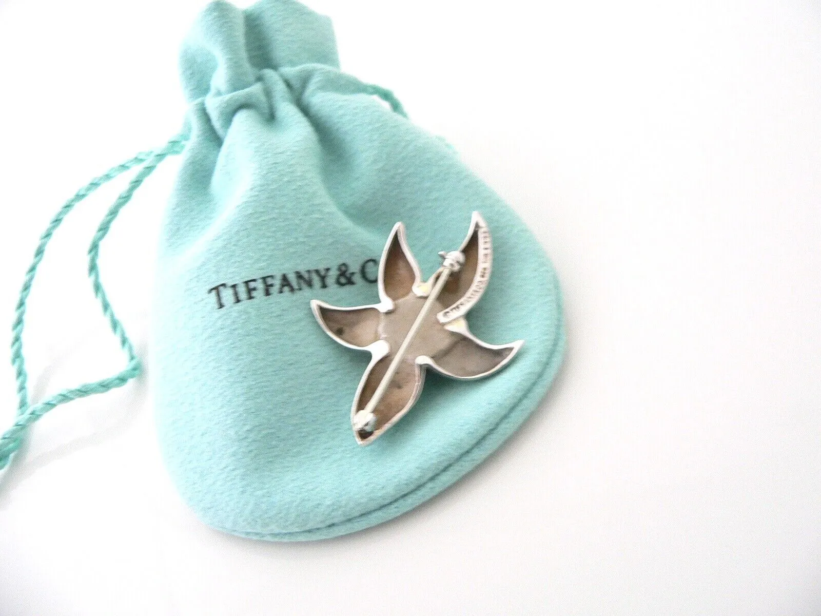 Tiffany & Co Onyx Flower Pin Silver 18K Brooch Gold Love Gift Pouch Nature Art