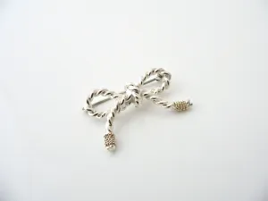 Tiffany & Co Ribbon Pin Textured Twisted Brooch Silver 14K Gold Love Gift Rare
