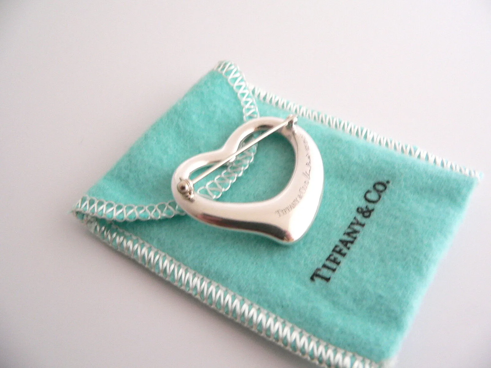 Tiffany & Co Silver Peretti Large 1.5 Inch Open Heart Brooch Pin Gift Love