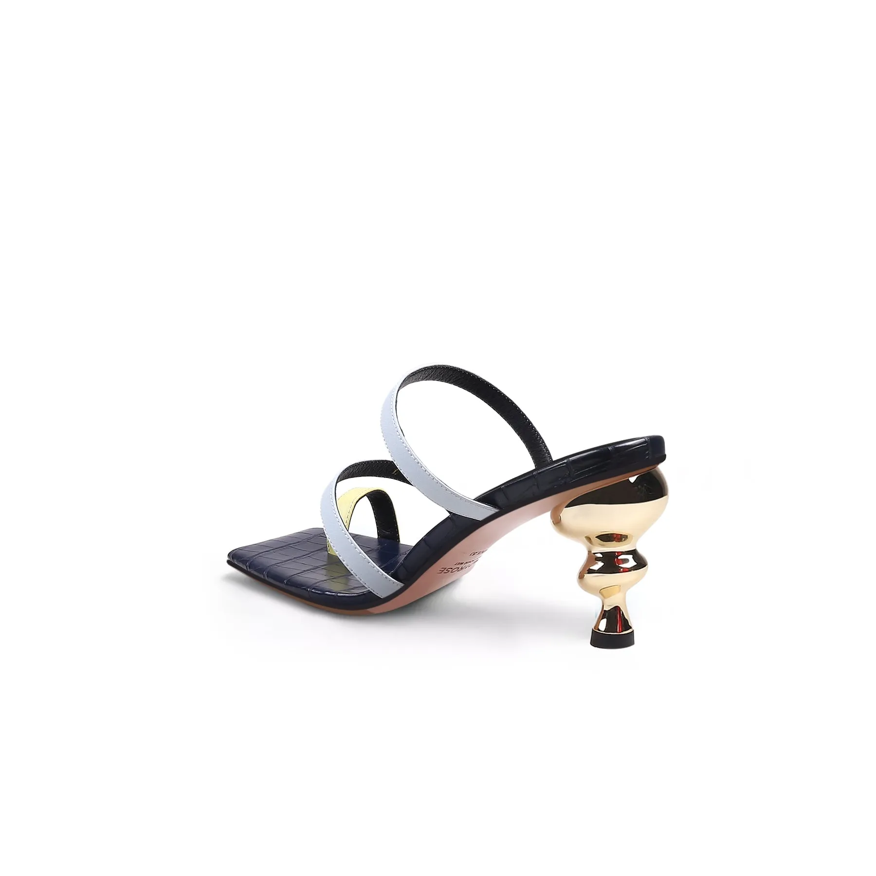 Toe-Strap Metallic Heel Leather Sandal - Black
