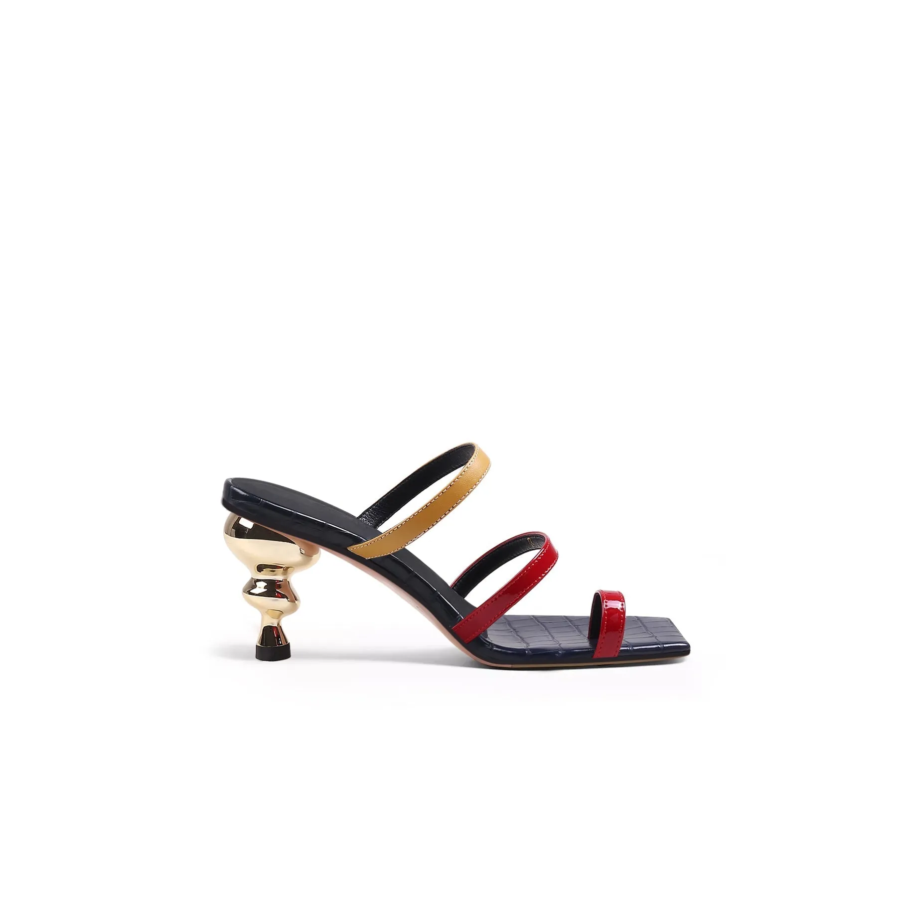 Toe-Strap Metallic Heel Leather Sandal - Red